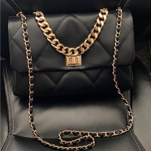 Greek calf quilted leather bag with gold chains